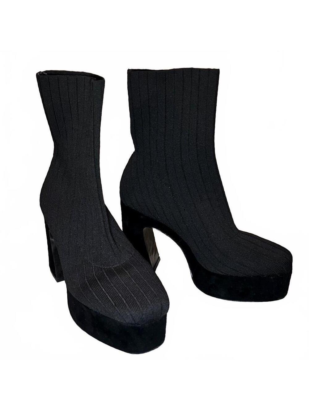 Vince Camuto Black Platform Sock Boots Size 8